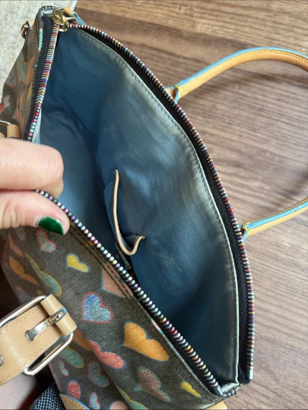 Vintage Dooney & Bourke Crayon Hearts Satchel Y2K Multicolor Heart Handbag